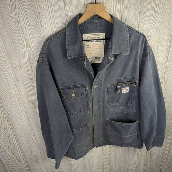 Mash Clothing Company 1995 Mens Size L Button Front Denim Jacket Blue Pockets - Picture 2 of 11